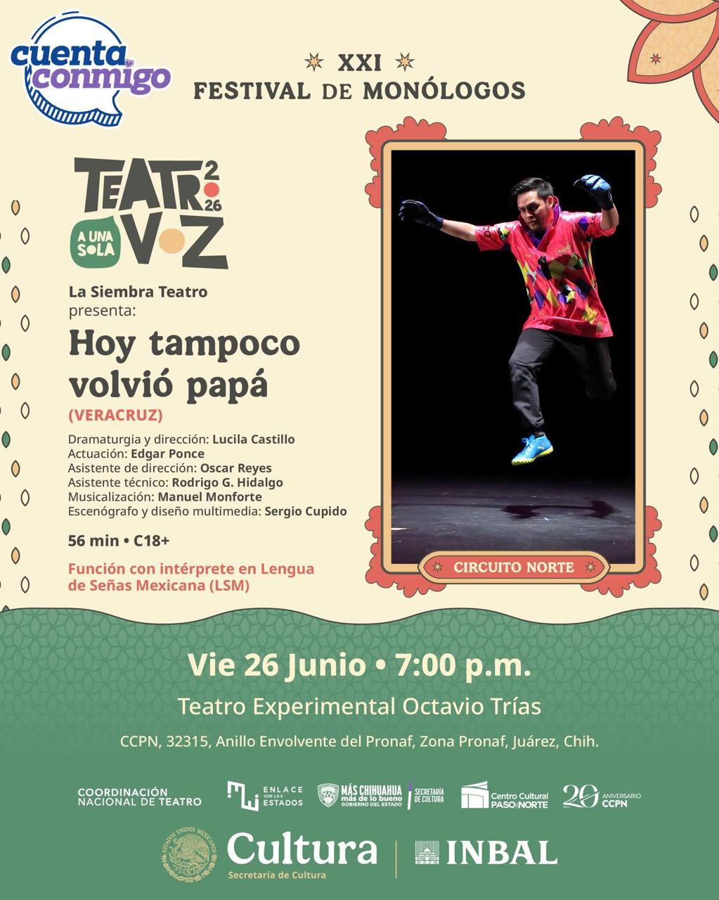 Teatro a una sola voz “Hoy tampoco volvió papá”